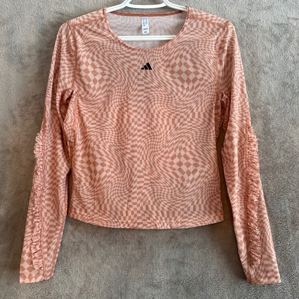 adidas Pink Peach Long Sleeve Patterned Tee